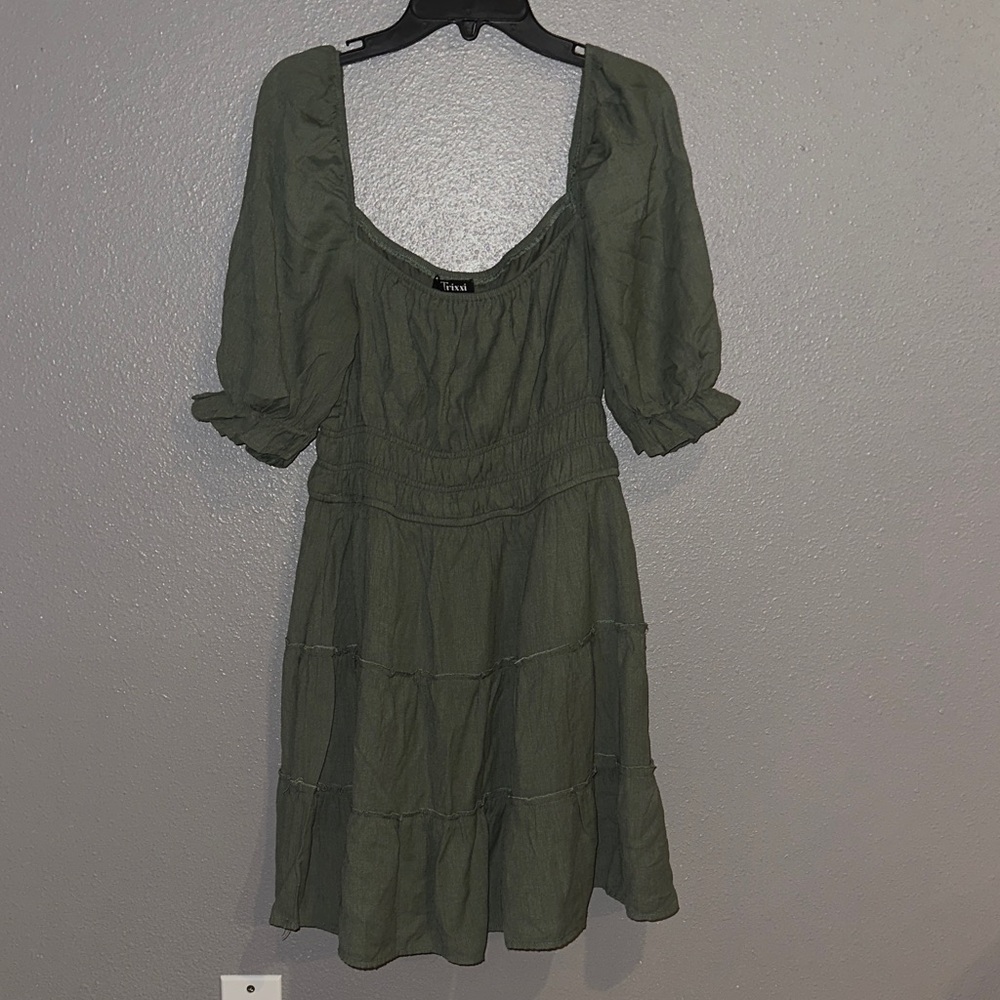Olive Puff Sleeve Mini Dress